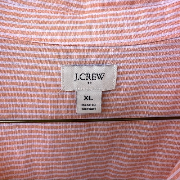 J.CREW LINEN POPOVER V-NECK TUNIC TOP ORANGE SHERBET WHITE STRIPE SIZE XL - Picture 2 of 6